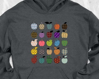 Folk Art Apples Hoodie, Oversized Hoodie, Teacher Appreciation Hoodie, Apples, Apple Graphic Hoodie, Teacher Hoodie, Cute Hoodie for Teacher