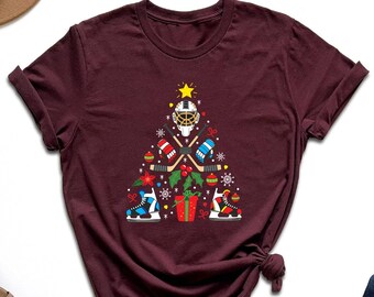 Christmas Ice Hockey Shirt, Winter Holiday Hockey Shirt, Ice Hockey Xmas Tshirt, Hockey Player Tshirt, Ice Hockey Christmas Tree Shirt, Girl