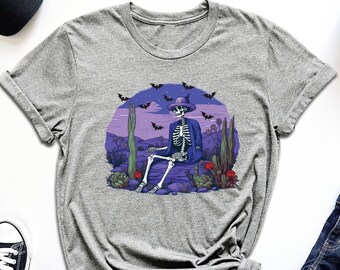 Halloween Skeleton Shirt, Halloween Western Shirt, Spooky Season Country Shirt, Skeleton Fall Shirt, Western Cowgirl Tshirt, Southern Tshirt