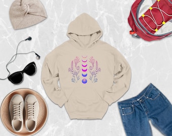 Bisexual Moon Phase Hoodie, LGBT, Bisexual Pride Month Festival Hoodie, Lesbian Gift, Bisexual Flag Hoodie, Floral Moon Phases Hoodie, Gifts