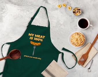 Mi carne va 100% en tu boca delantal, delantal para asar, delantal de cocina, regalo para papá, delantal para parrilla, delantal para barbacoa, delantal divertido, regalo para el día del padre