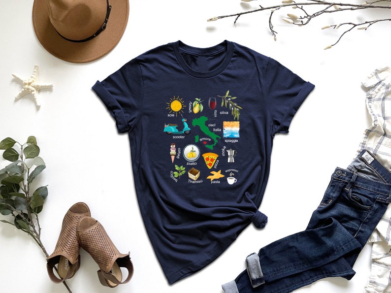 a t - shirt that has a bunch of different things on it