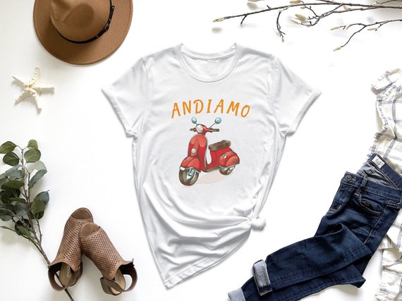 Andiamo Italy Red Scooter Shirt, Summer Travel Shirt, Italian Style Shirt, Italy Souvenir Shirt, Italy Vacation Shirt, Italy Lover Gift, Mom