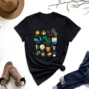 a t - shirt with a picture of different things on it