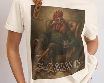 面白いチキンのグラフィックTシャツ、皮肉なF-CAW-Fユーモアシャツ