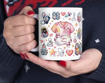 Taza de enfermera personalizada de 325 ml y 400 ml / Taza de café personalizada para enfermera / Bonita taza para estudiante de enfermería / Taza médica con nombre / Agradecimiento a la enfermera