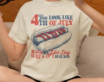 Maglietta Comfort Colors Hot Dog 4 luglio / Maglietta patriottica