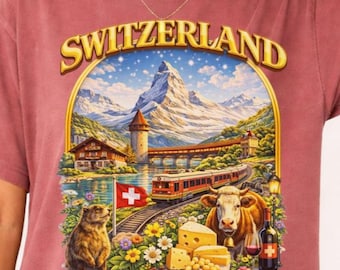 Switzerland Travel Comfort Colors Shirt Souvenir Swiss Alps Graphic Tee, Switzerland, Alpine Mountain Gift