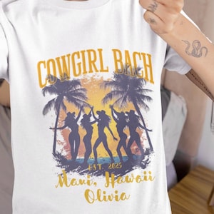 Sweat à capuche personnalisé Cowgirl Bachelorette Shirt | t-shirt occidental personnalisé d&#39;enterrement de vie de jeune fille | Danse Cowgirls Palmiers