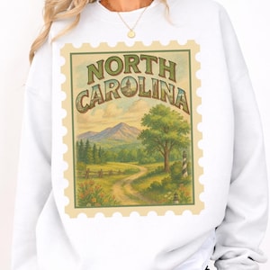 north carolina vintage stamp sweatshirt scenic landscape travel hoodie gildan