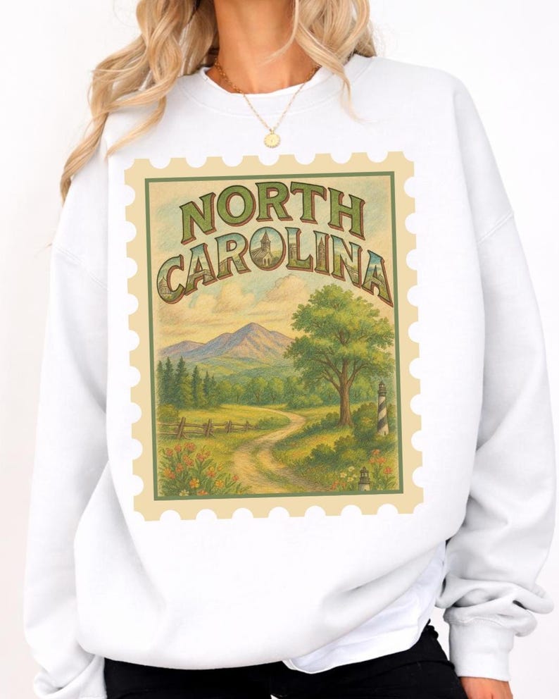 north carolina vintage stamp sweatshirt scenic landscape travel hoodie gildan