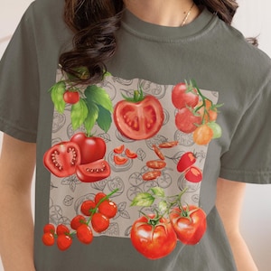 Comfort Colors Vintage Tomato Shirt / Crop Top / Tank — Cottagecore Garden Tee, Botanical Vegetable Graphic, Vegan Gardener Gift