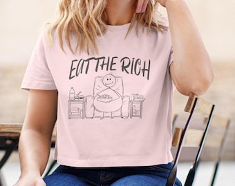 Eat The Rich Shirt | Cute Cat Political Tee | Funny Feminist Anti Capitalism Top | Cropped Protest T-Shirt | Gift for Activists
