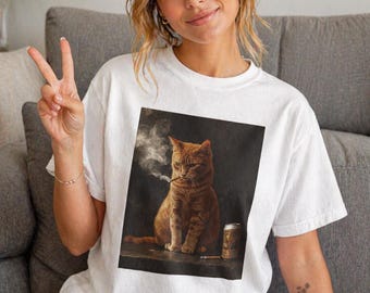 Funny Vintage Cat T-Shirt, Cool Orange Tabby Cat Graphic Tee, Retro Humor Cat Shirt for Cat Lovers, Unique Cat Gift Unisex Tee