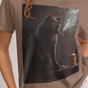 Vintage T-shirt zwarte kat, cool humeurig grafisch T-shirt kat, retro-stijl kattenliefhebber cadeau, uniek kattenkunstshirt voor mannen en vrouwen