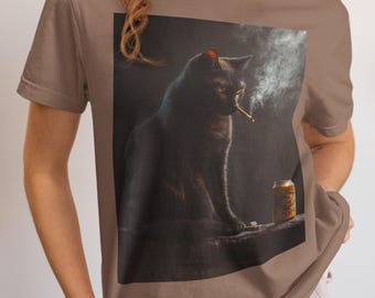 Vintage Black Cat T-Shirt, Cool Moody Cat Graphic Tee, Retro Style Cat Lover Gift, Unique Cat Art Shirt for Men and Women