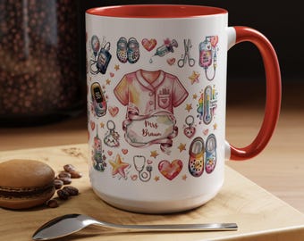 Taza de enfermera personalizada de 325 ml y 400 ml / Taza de café personalizada para enfermera / Bonita taza para estudiante de enfermería / Taza médica con nombre / Agradecimiento a la enfermera