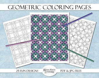 Geometric Coloring Pages #1: 25 Intricate Designs (PDF & JPG Downloads)