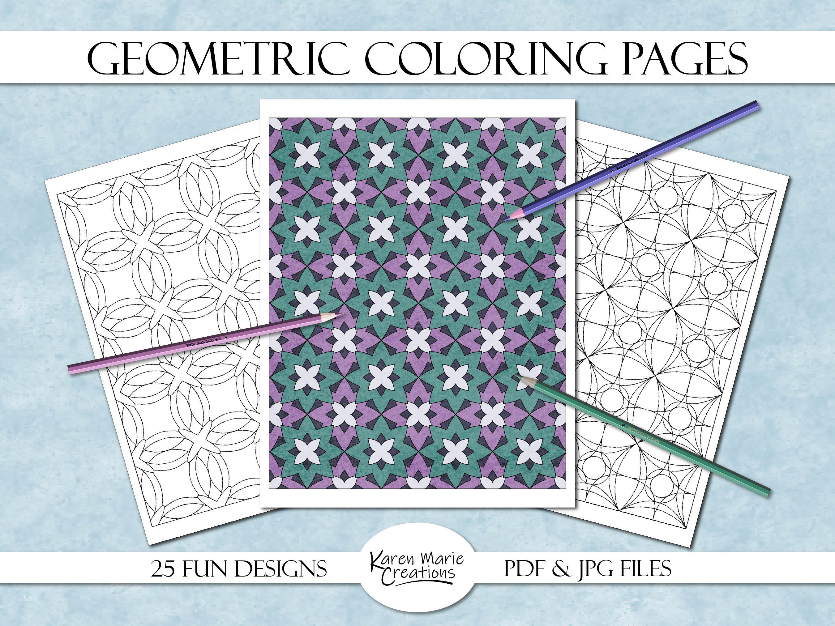 Geometric Coloring Pages Bundle – 25 Printable & Digital PDF/JPG Designs