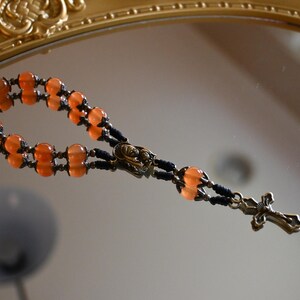 Blood Orange & Bronze Cord Pocket Rosary