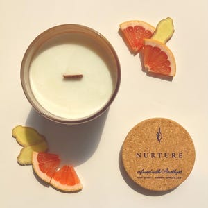 Amethist sojakaars, aromatherapie met houten lont, citrus, gember, kurkuma, verzorging van de vrouw