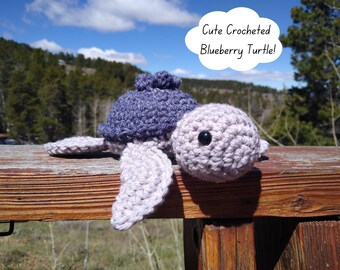 Crocheted Blueberry Turtle Plushie: Acrylic Yarn Stuffed Animal