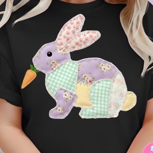 Patchwork Easter Bunny PNG | Floral Gingham Spring Cottage Clipart | Instant Download