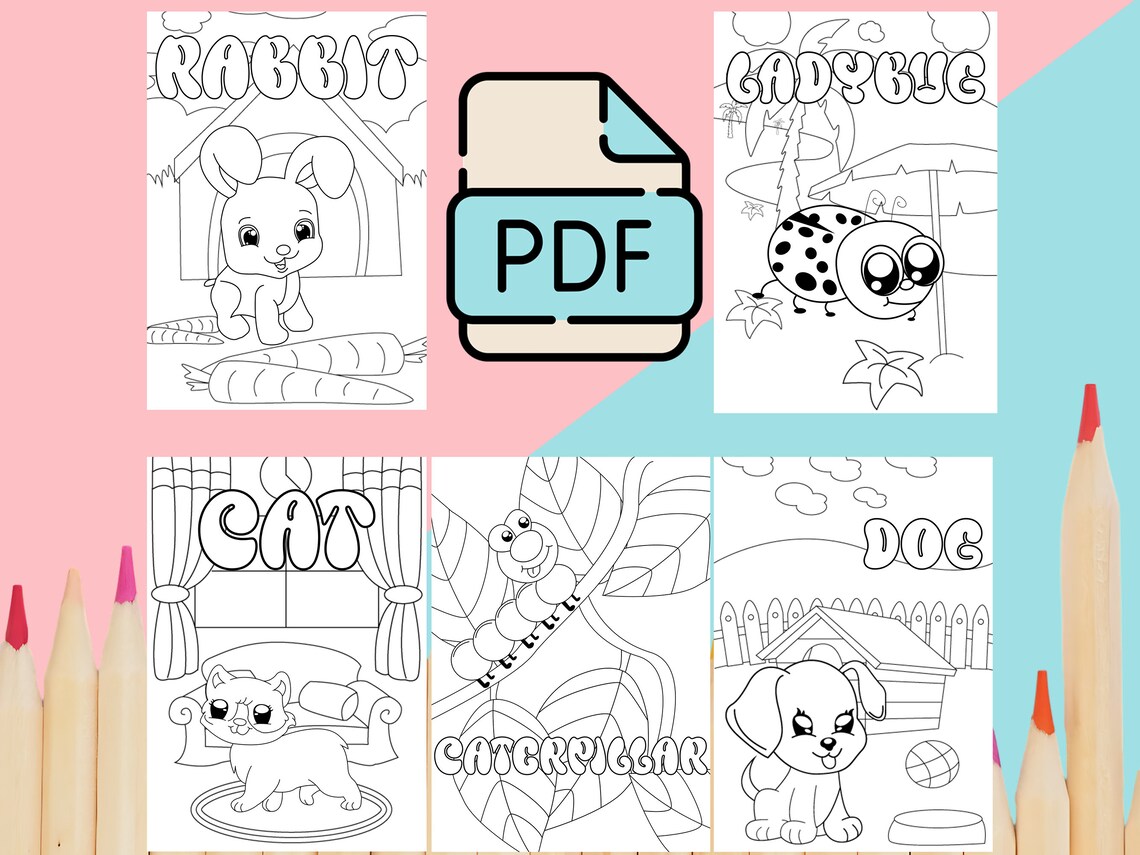 5 Cute Animal Coloring Pages for Adults and Kids, Handmade Simple ...