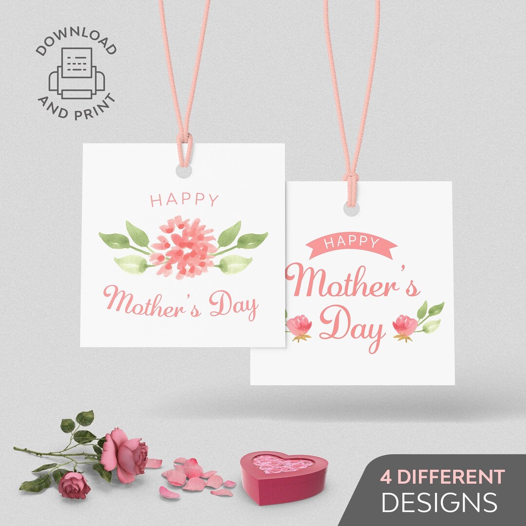 Happy Mother's Day Flower Printable Gift Tags / Mother's Day Square Tag ...