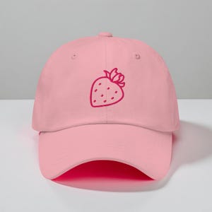 Embroidered Strawberry Dad Hat Minimalist Fruit Embroidery Cottagecore Aesthetic Summer Style Accessory Festival Ready Gift for Fruit Lover