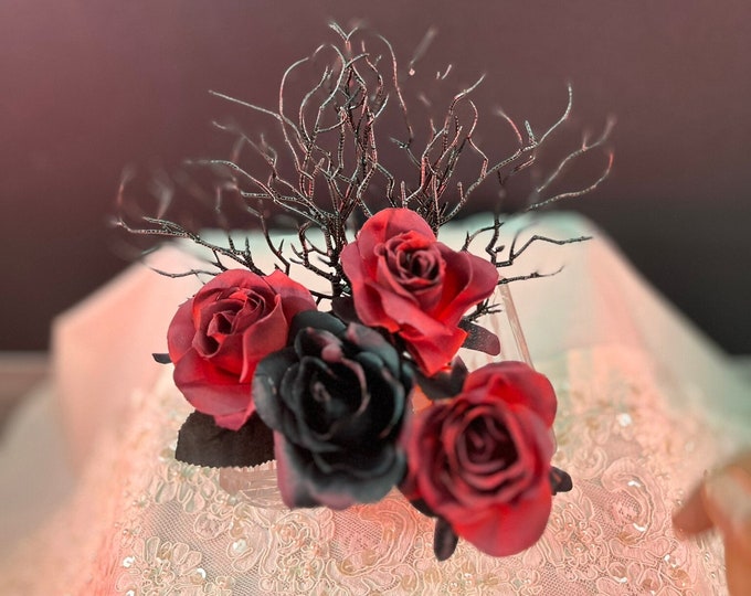 Dark Velvet, red and black rose artificial flower arrangement