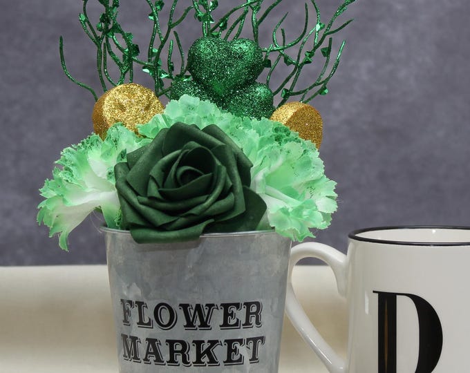 St. Patrick’s Day Artificial Floral Arrangement – Green Rose & Carnation Centerpiece – Lucky Shamrock Decor