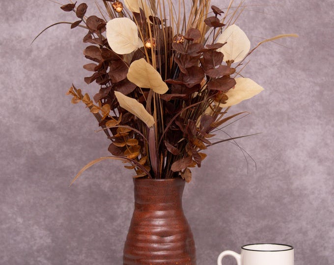 Neutral, earth tone arrangement, Eucalyptus, desert grasses, reeds faux flower arrangement, high quality fake flowers