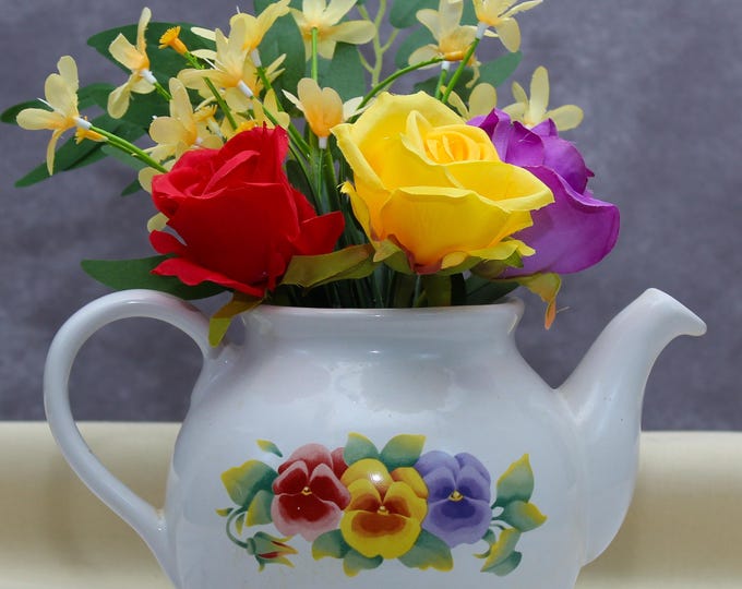 Handmade Vintage Floral Teapot Centerpiece – Kiln-Fired Ceramic with Roses & Orchids