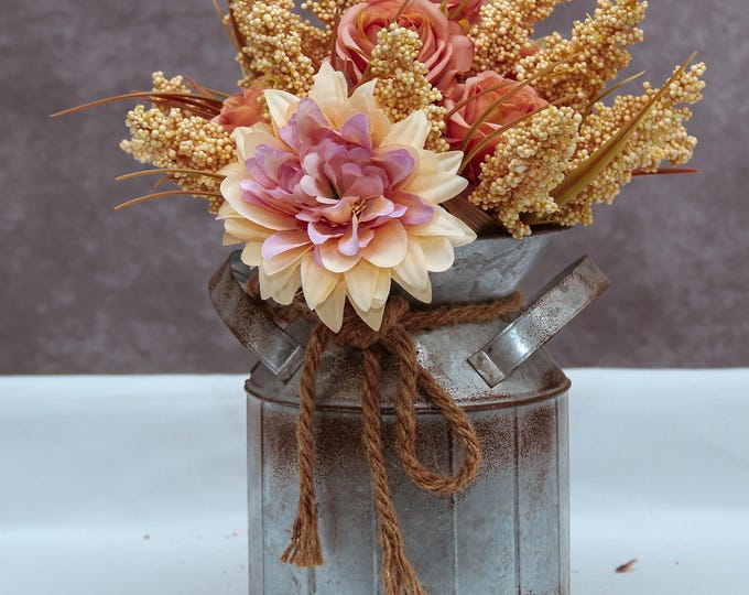 Farmhouse Faux Flower Centerpiece – Neutral Arrangement for Dining Table, Entryway or Coffee Table