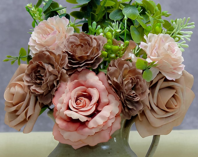 Neutral Faux Flower Arrangement, Small Farmhouse Centerpiece for Dining Table, Entryway, Coffee Table