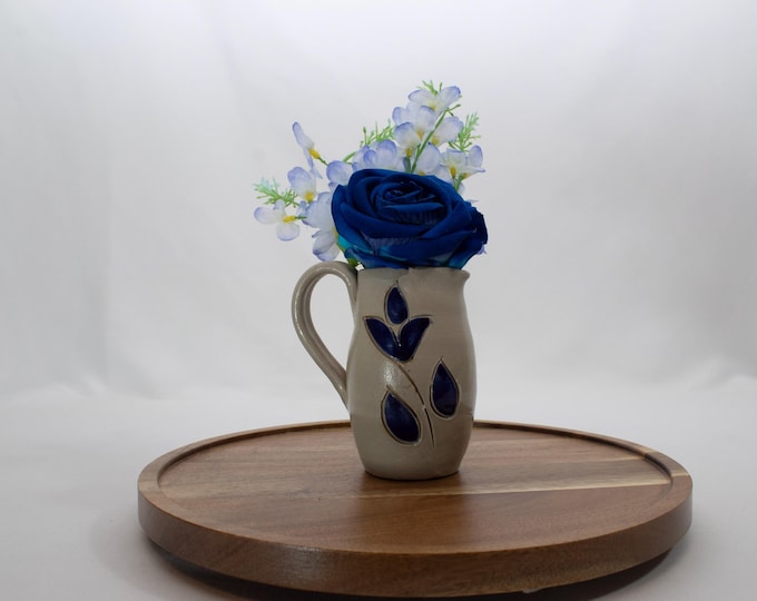 Blue Rose Artificial Floral Arrangement – Handmade Ceramic Vase