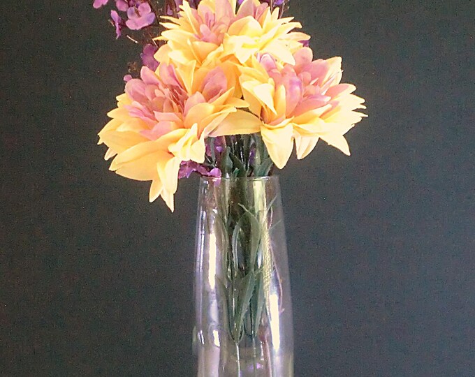 Violet Vision, Peach & Purple Dahlia, purple Baby's Breath, artificial flower arrangement