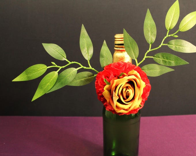 Holiday Wine Bottle Flower Arrangement – Faux Floral Gift Decoration