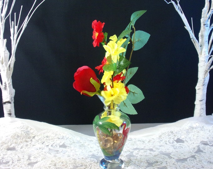 Tropical Paradise, Red Rose, Cherry Blossoms, Banyan branch artificial flower arrangement