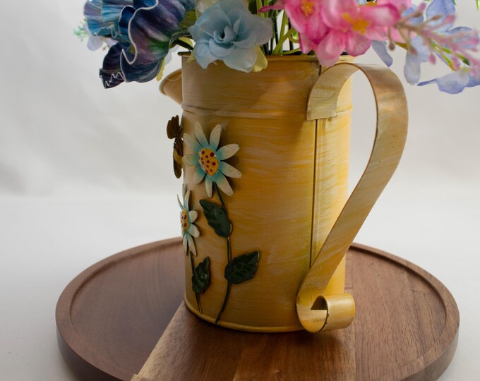 Spring Floral Arrangement in Hand-Painted Watering Can | Artificial Flowers | Cottagecore Garden Decor | Unique Gift