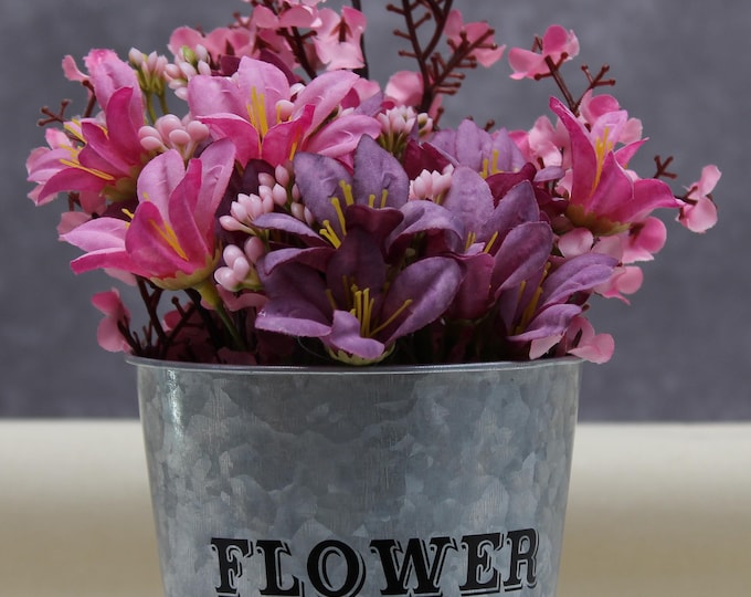 Rustic Lilies and Baby’s Breath in Farmhouse Pail – Charming Centerpiece for Home or Gift