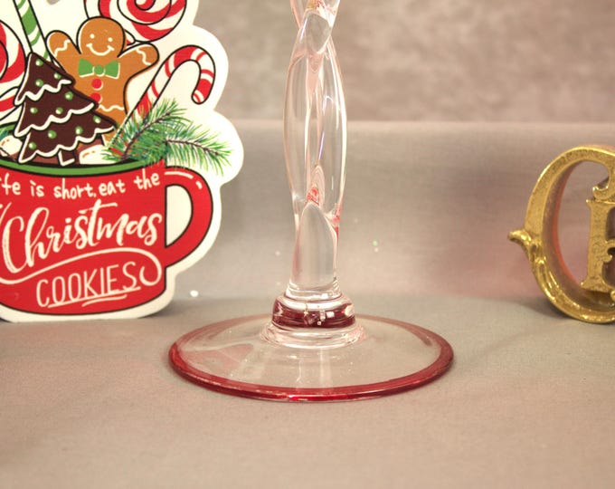 Red Poinsettia Christmas Arrangement in Oversized Hand Blown Wine Glass | Tall Holiday Centerpiece | Pine Branches & Berry Winter Decor