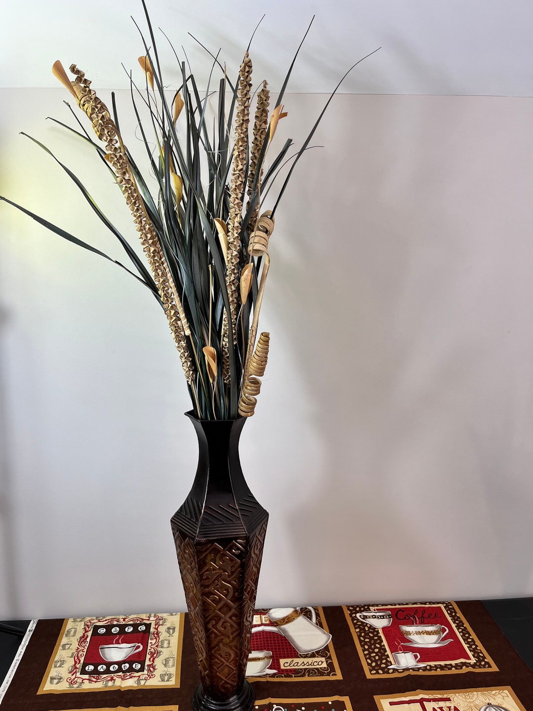 Artificial Reeds and Palm Arrangement, Modern Faux Greenery Centerpiece ...