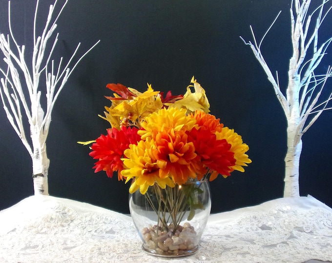 Fall Harvest, Full-Bloom Zinnia, with Beautiful Fall Oak Foliage, artificial flower centerpiece