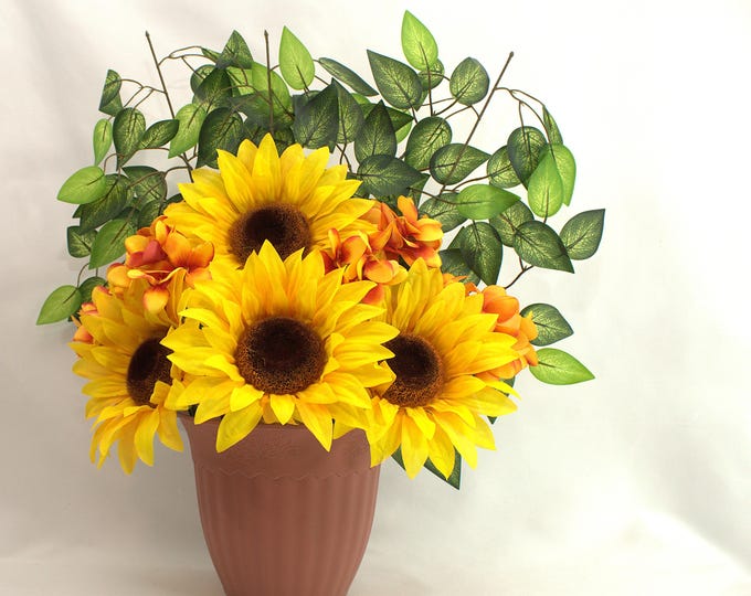 Large Sunflower Silk Flower Arrangement – Rustic Farmhouse Table Decor – Summer Centerpiece