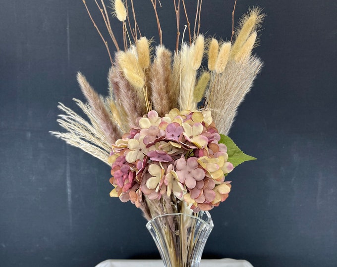 Elegant Hydrangea Harmony, beautiful neutral tone, Hydrangeas, Cottontails, Pampas Grass, Desert Twigs artificial flower arrangement