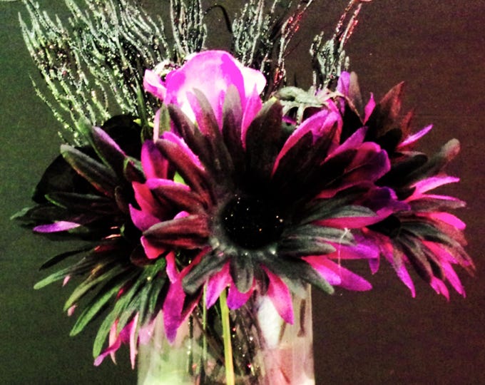Spooky Splendor, Sunflowers, Roses, Black Twigs Halloween themed artificial flower arrangement