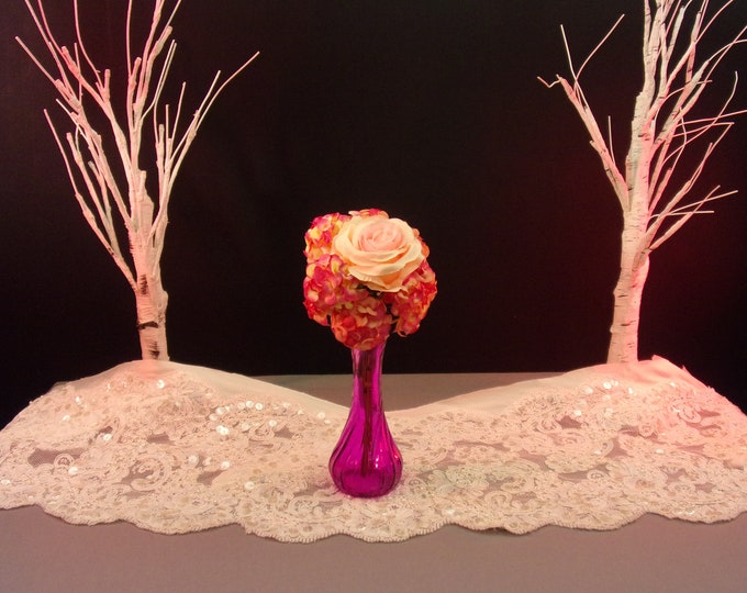 Blush Beauty, Hydrangeas, and Pink Roses, in a Stylish Purple Vase artificial flower arrangement