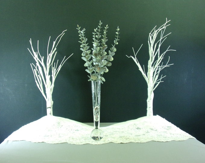 Silver Serenity, Grey Eucalyptus, with Silver Stones, in a Stylish Champagne Flute, artificial flower arrangement